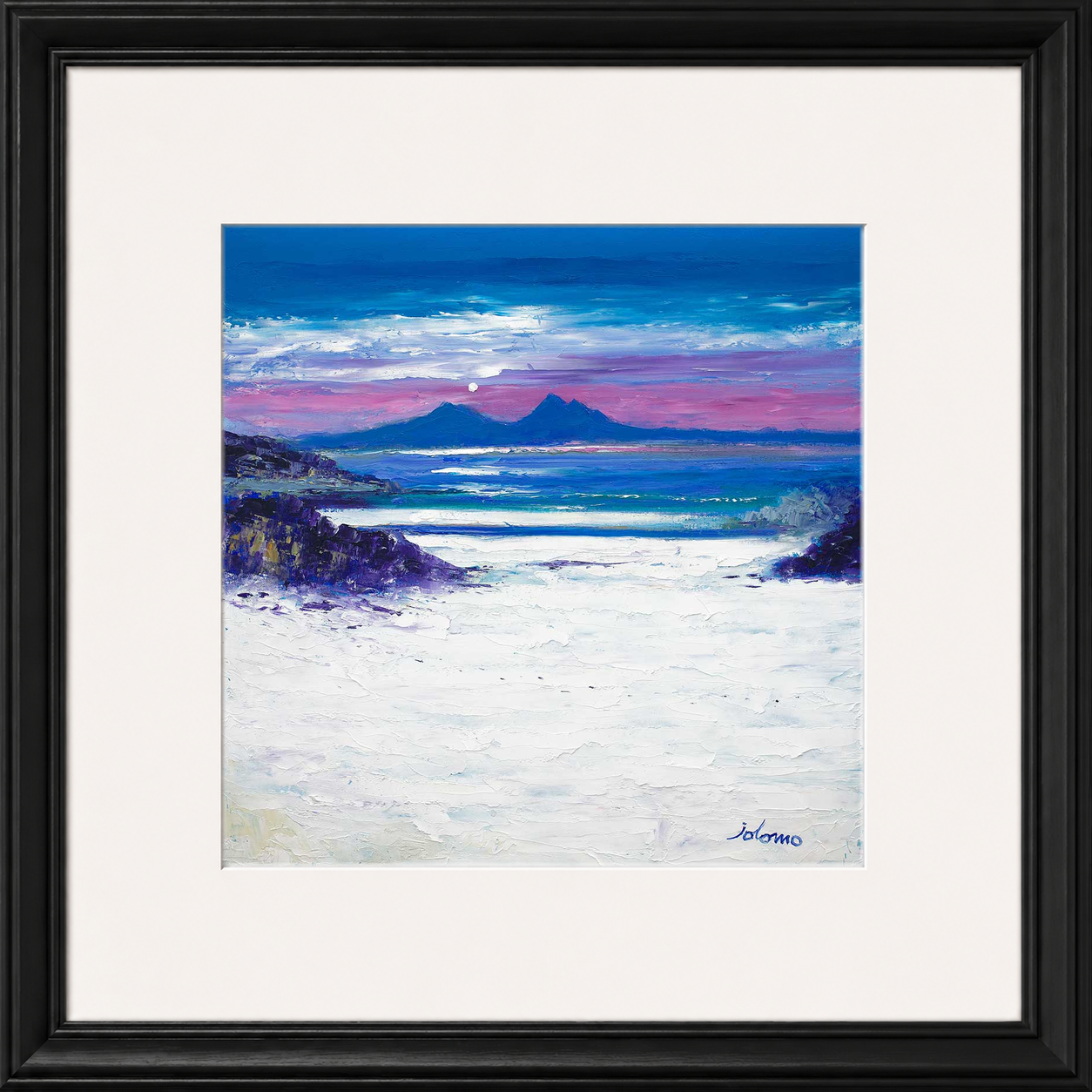 Footprints in the Sand, Portuairk Looking to Rum by Jolomo - Scottish coastal landscape artwork framed wall art print, product image 9