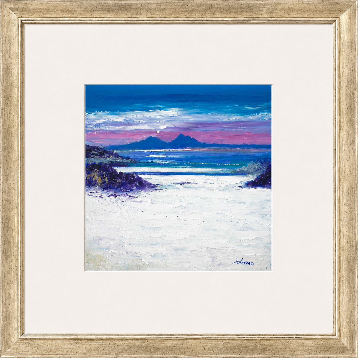 Footprints in the Sand, Portuairk Looking to Rum by Jolomo - Scottish coastal landscape artwork framed wall art print, product image 6
