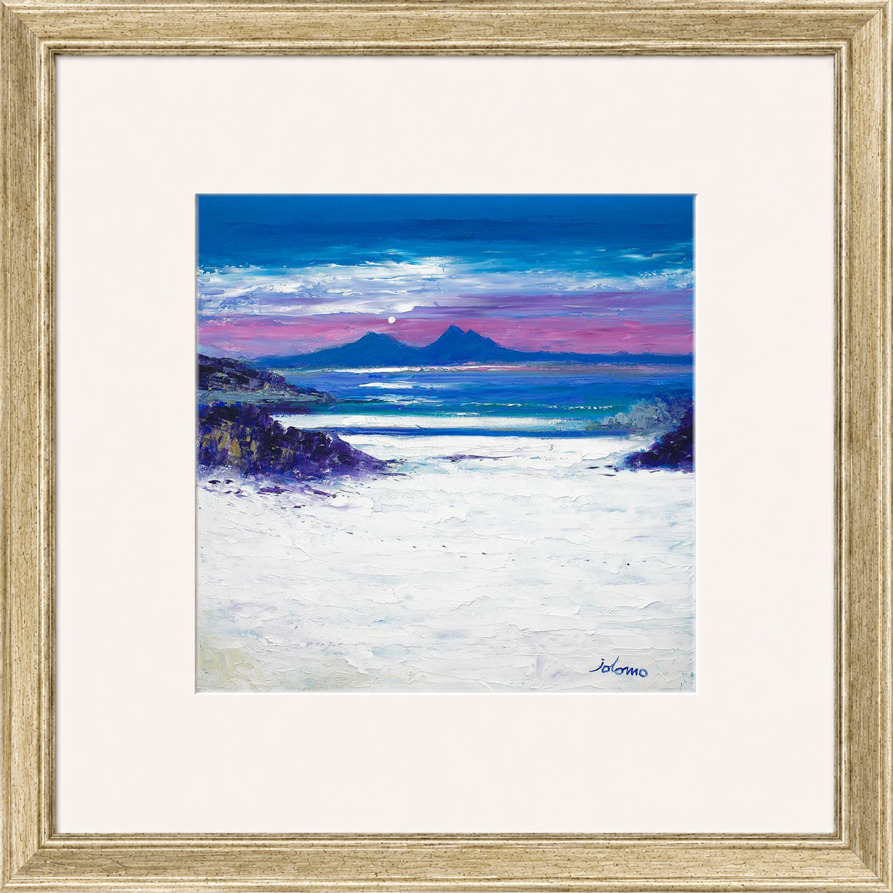 Footprints in the Sand, Portuairk Looking to Rum by Jolomo - Scottish coastal landscape artwork framed wall art print, product image 12