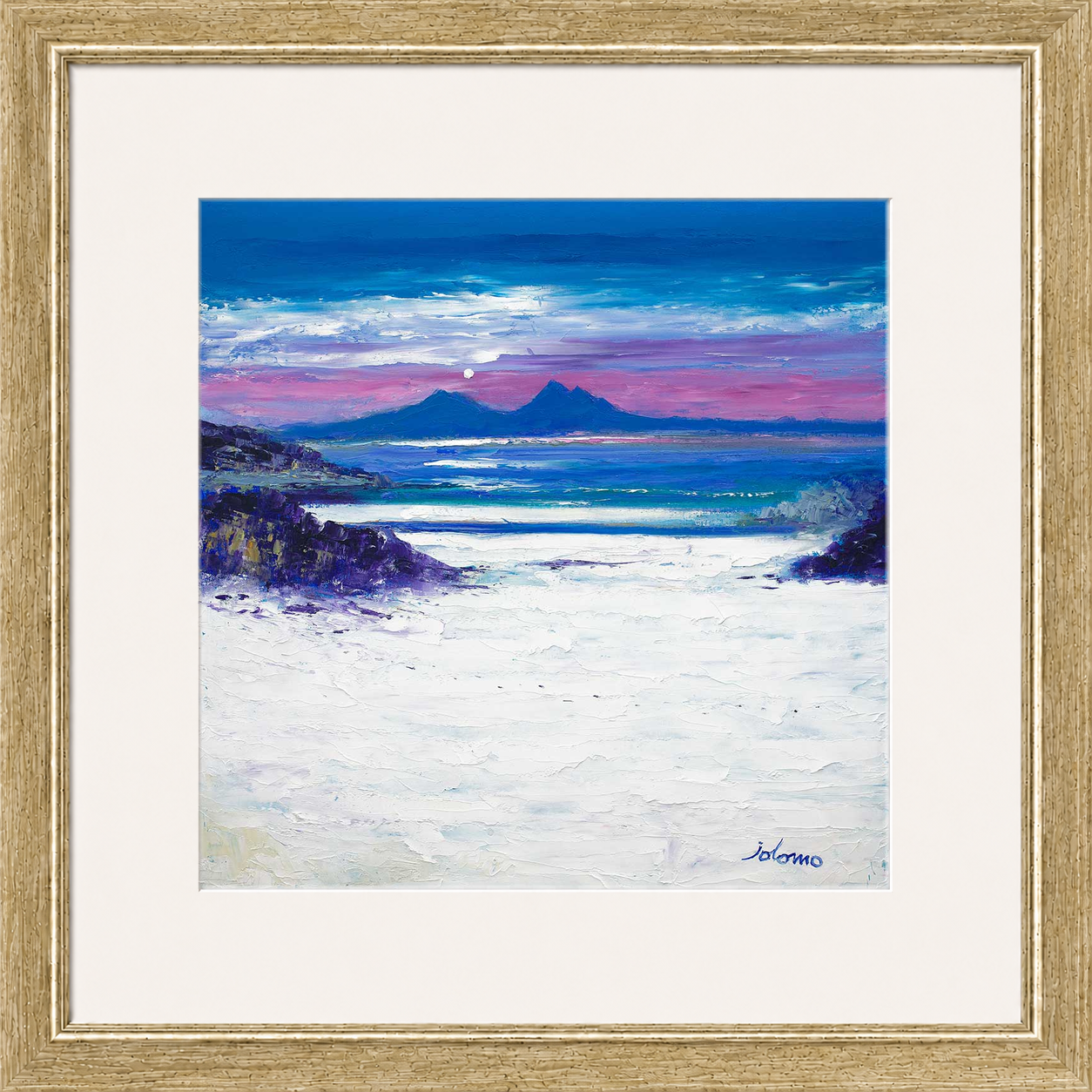 Footprints in the Sand, Portuairk Looking to Rum by Jolomo - Scottish coastal landscape artwork framed wall art print, product image 18