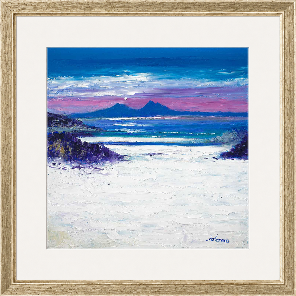 Footprints in the Sand, Portuairk Looking to Rum by Jolomo - Scottish coastal landscape artwork framed wall art print, product image 24