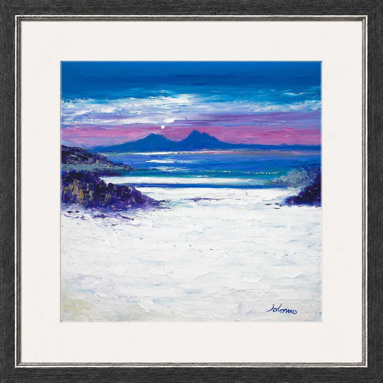 Footprints in the Sand, Portuairk Looking to Rum by Jolomo - Scottish coastal landscape artwork framed wall art print, product image 20