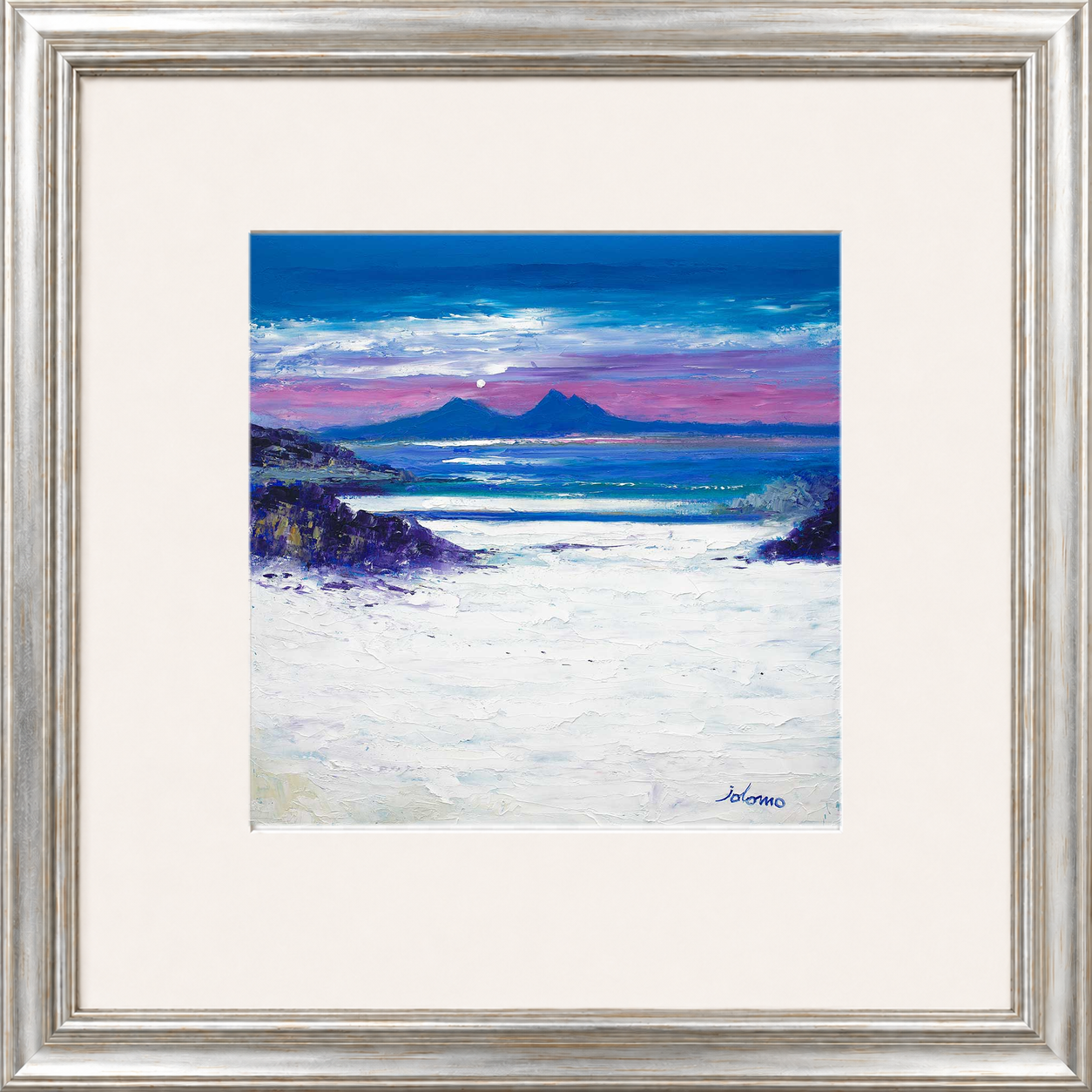 Footprints in the Sand, Portuairk Looking to Rum by Jolomo - Scottish coastal landscape artwork framed wall art print, product image 11