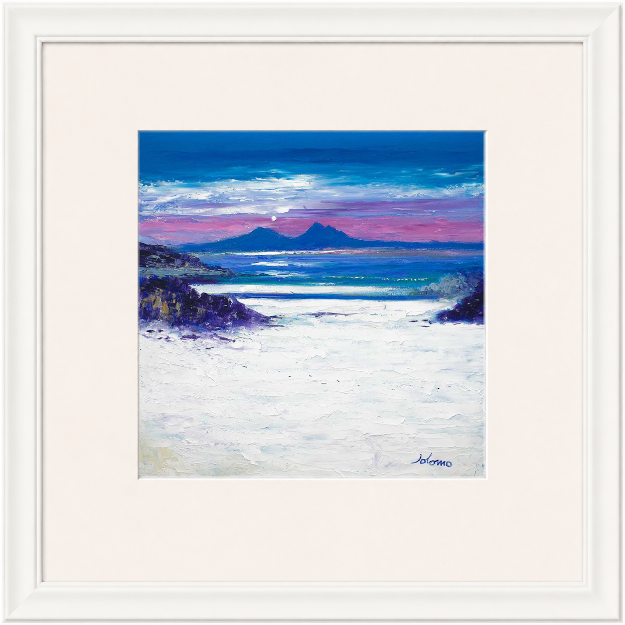 Footprints in the Sand, Portuairk Looking to Rum by Jolomo - Scottish coastal landscape artwork framed wall art print, product image 10