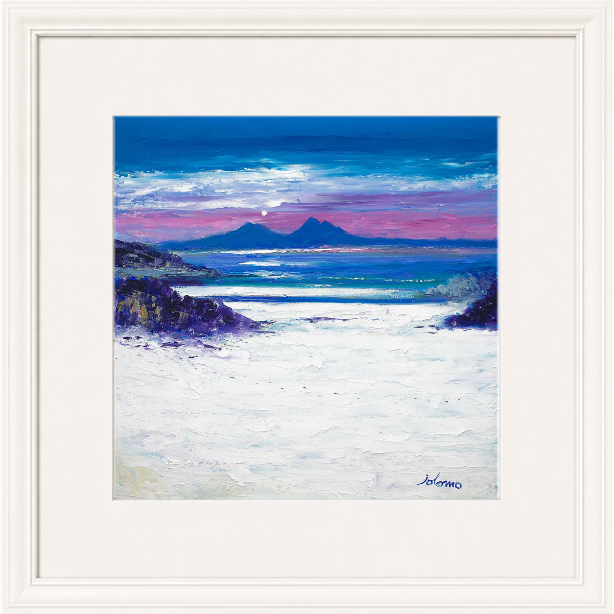 Footprints in the Sand, Portuairk Looking to Rum by Jolomo - Scottish coastal landscape artwork framed wall art print, product image 16
