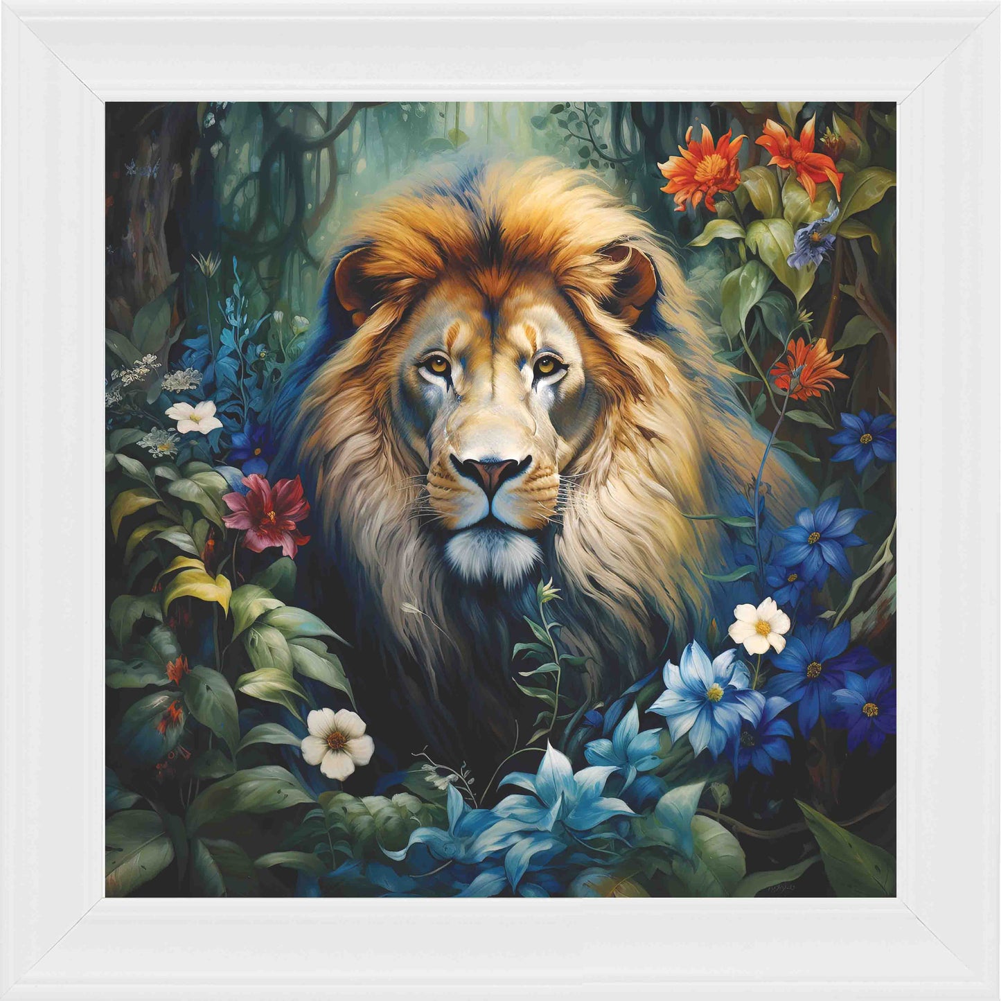 Forest Lion Framed Wall Art - White
