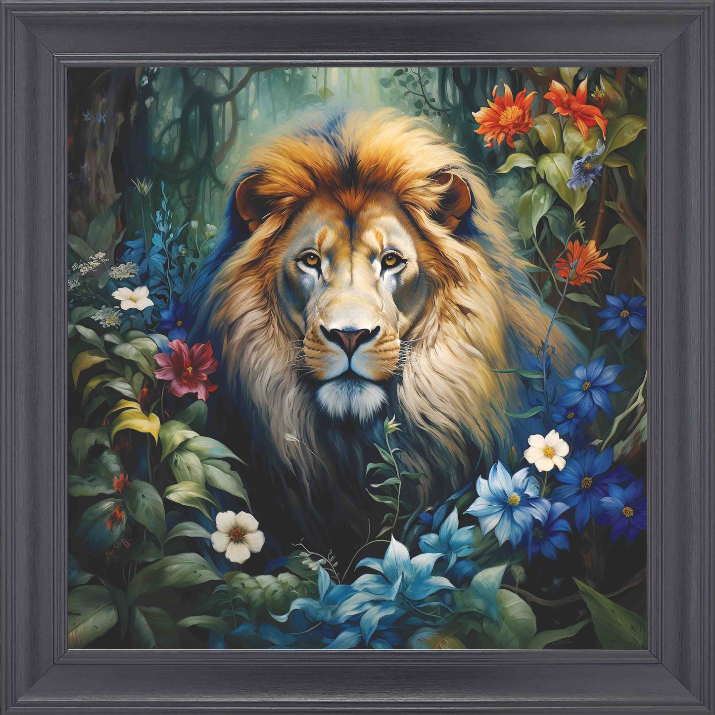Forest Lion Framed Wall Art - Black