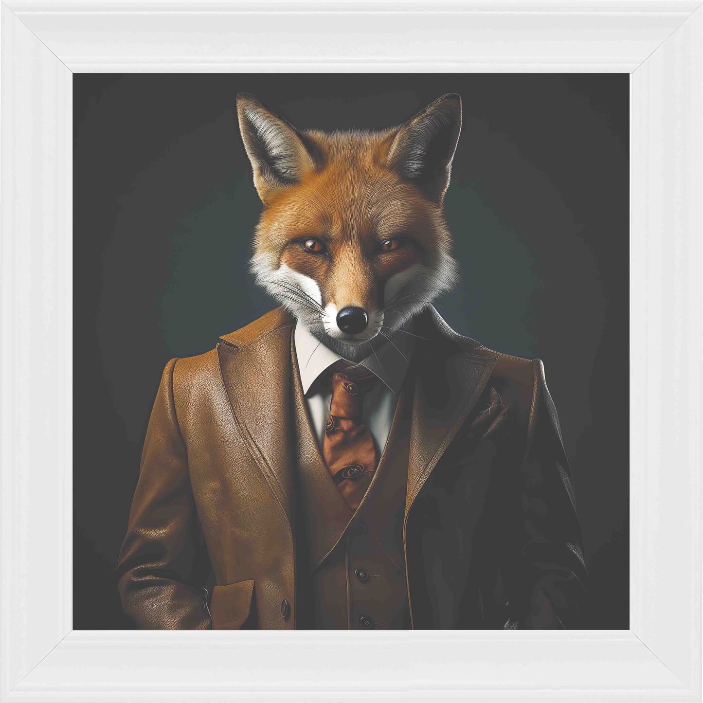 Fox Leather Jacket Framed Wall Art - White