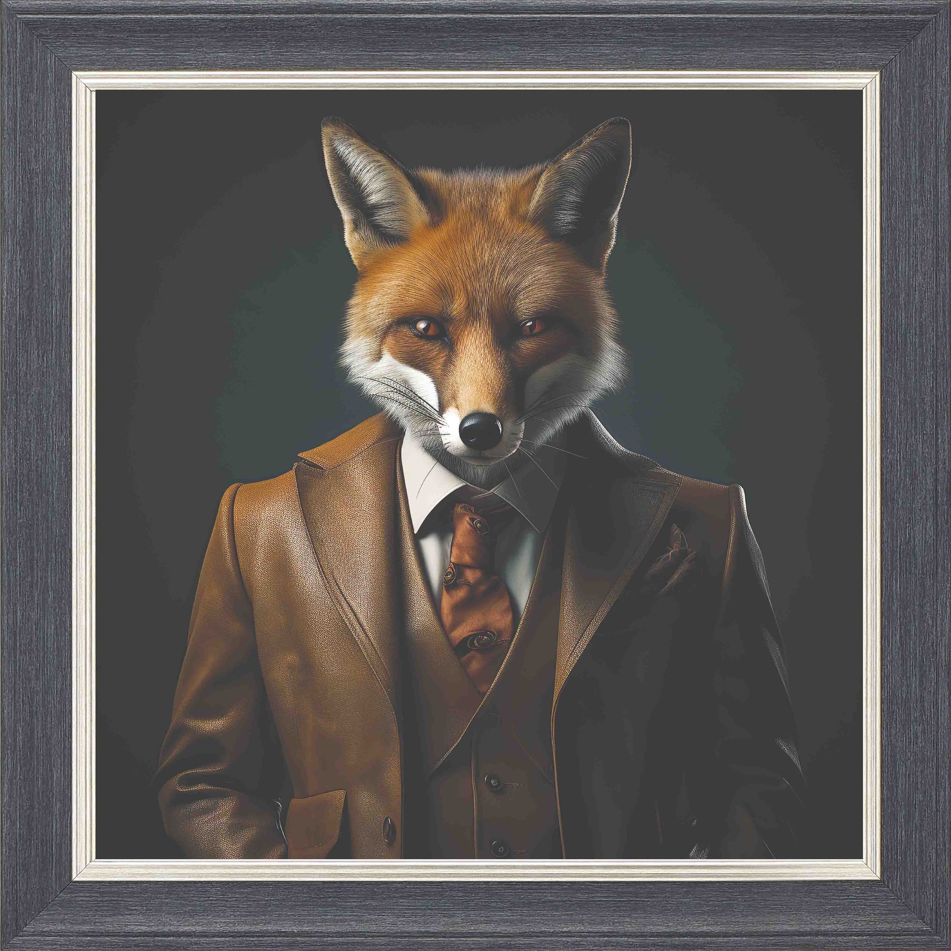 Fox Leather Jacket Framed Wall Art - Grey with Silver Trim