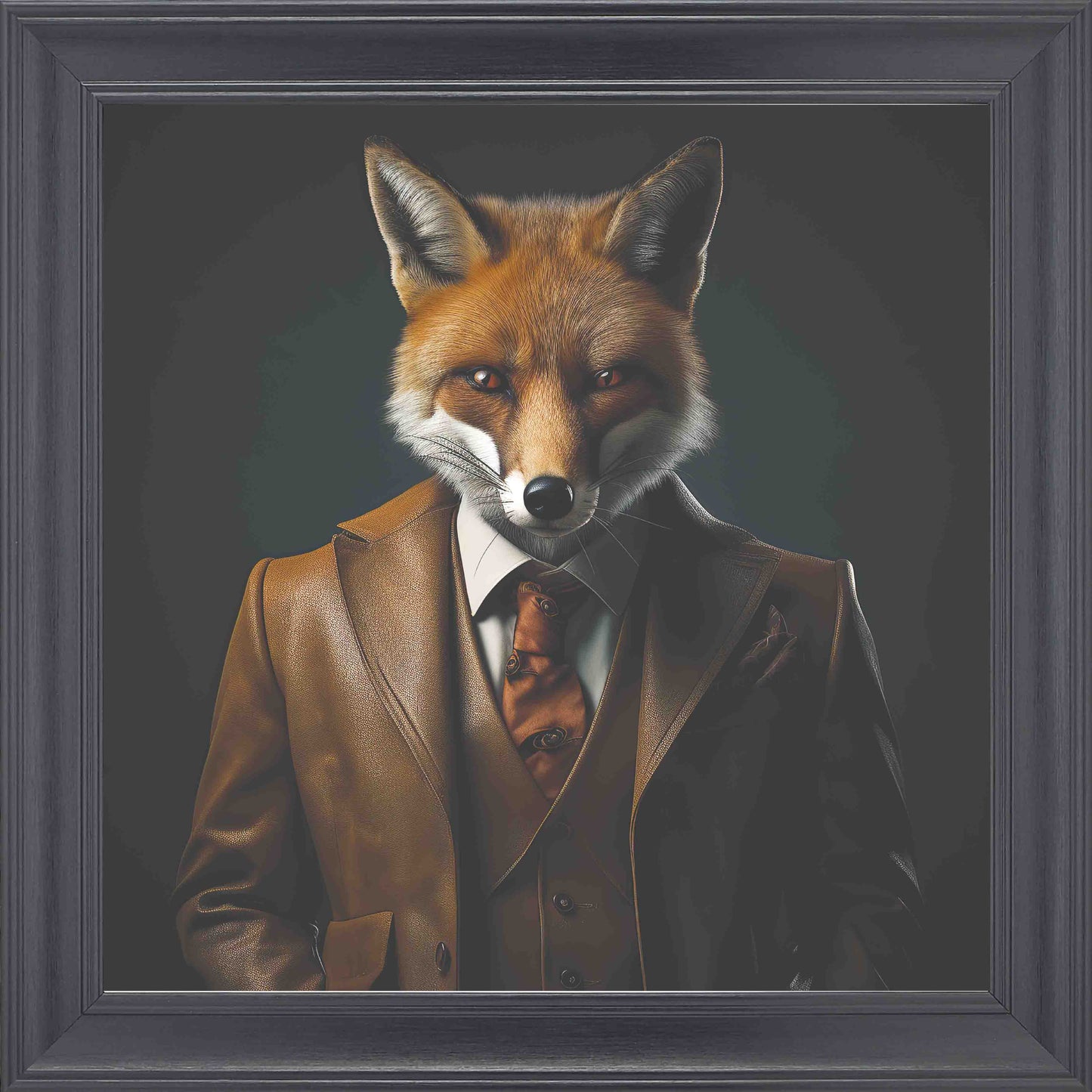 Fox Leather Jacket Framed Wall Art - Black