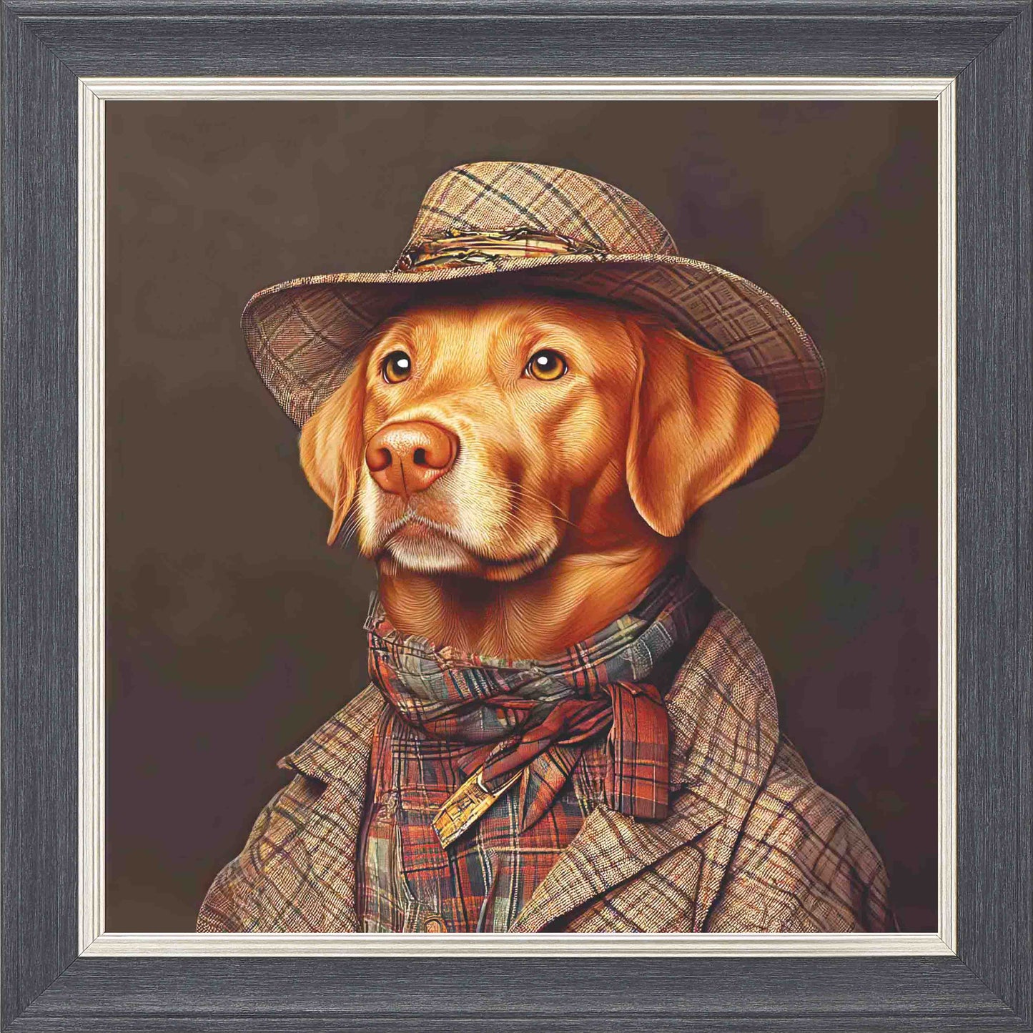 Country Fox & Labrador Framed Wall Art - Grey with Silver Trim