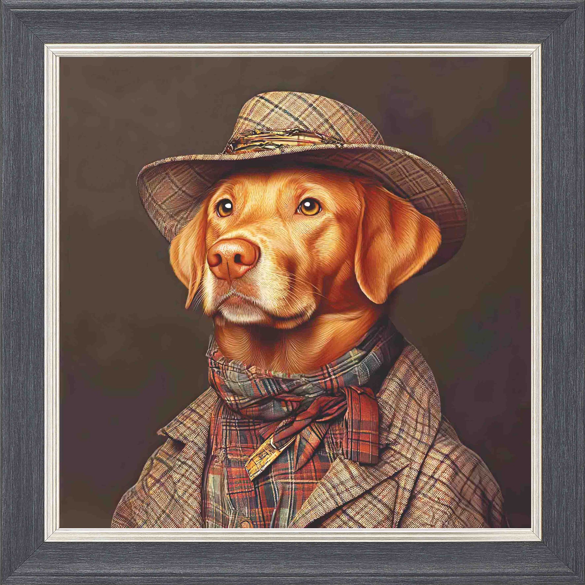 Country Fox & Labrador Framed Wall Art - Grey with Silver Trim