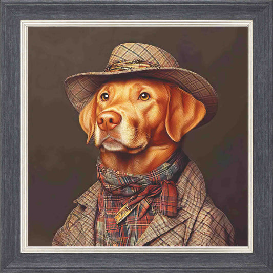 Country Fox & Labrador Framed Wall Art - Grey with Silver Trim