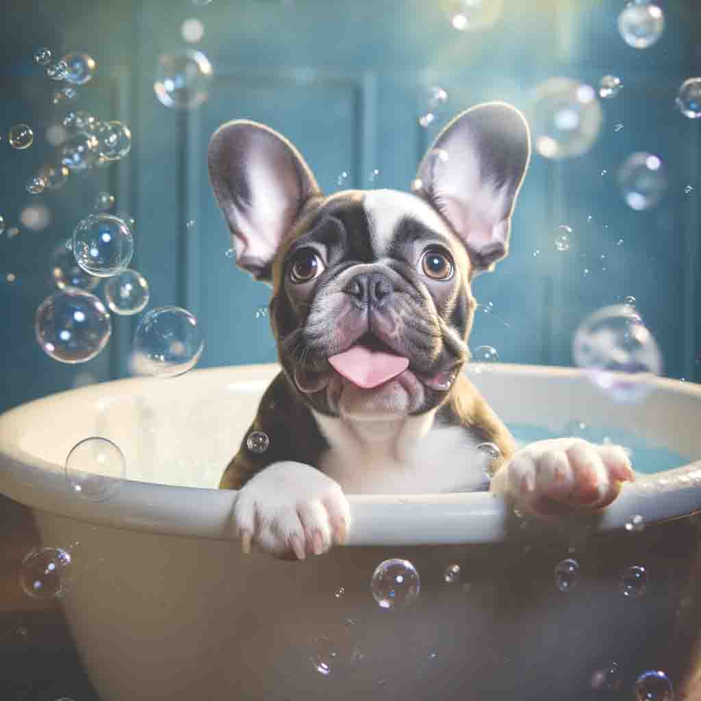 French Bull Dog Bath Time