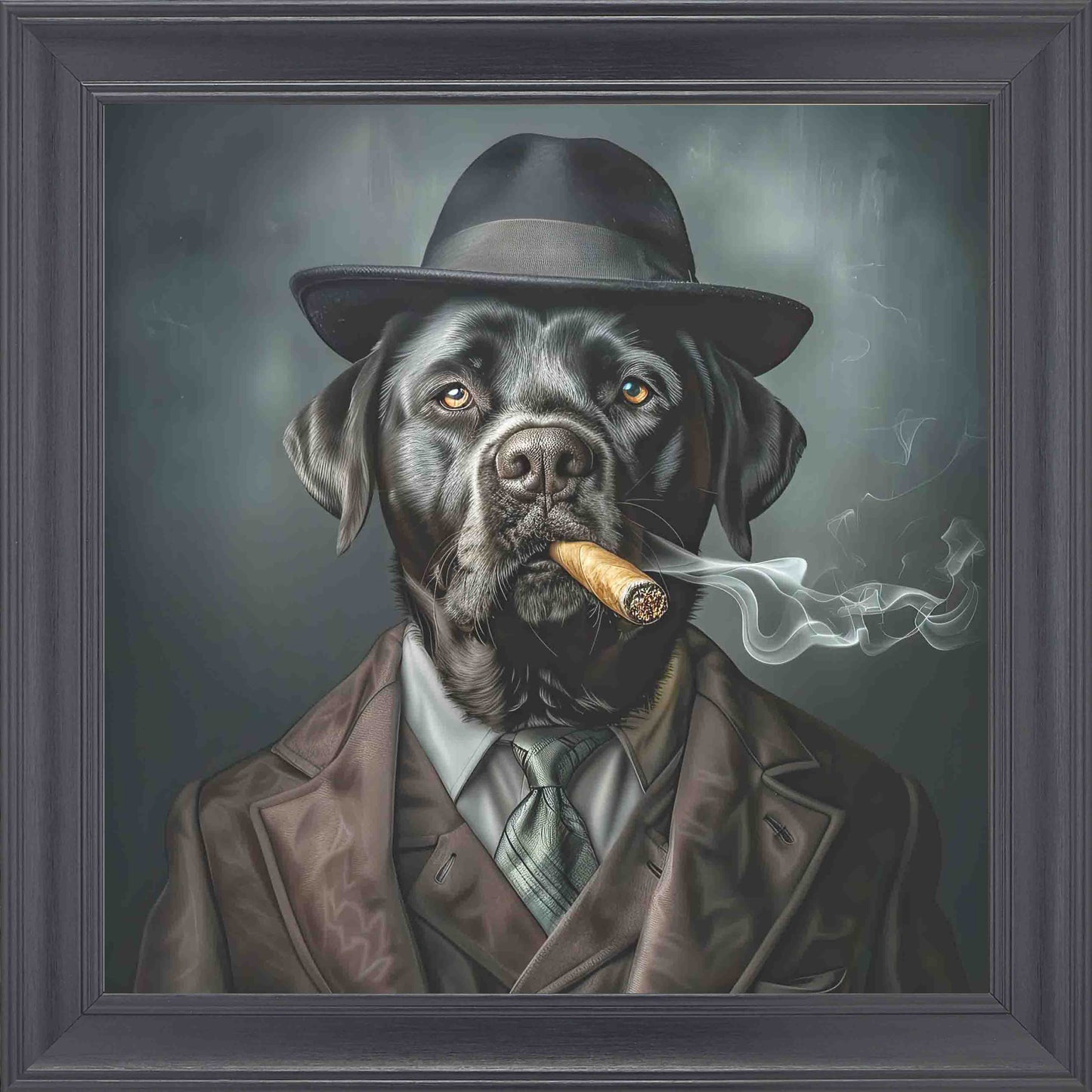 Gangster Black Labrador Smoking Framed Wall Art - Black
