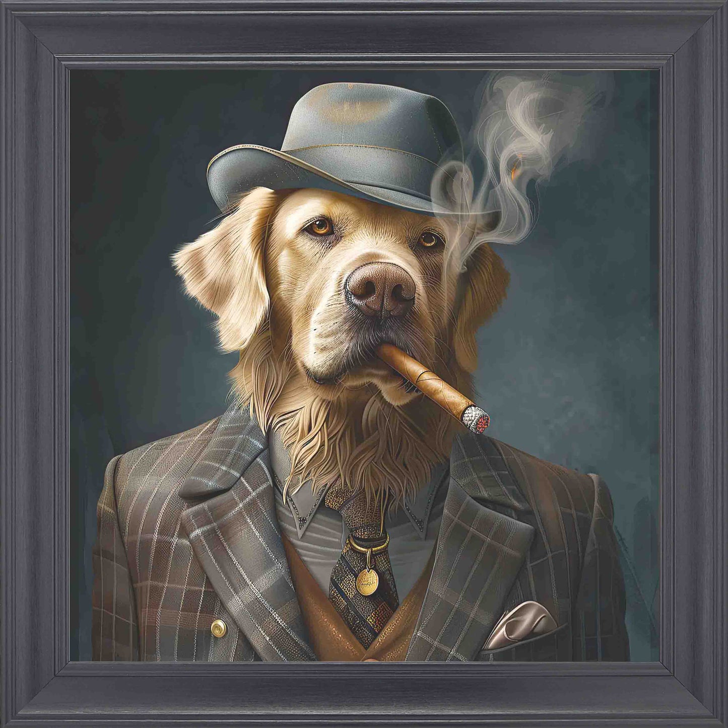 Gangster Blonde Labrador Smoking Framed Wall Art - Black