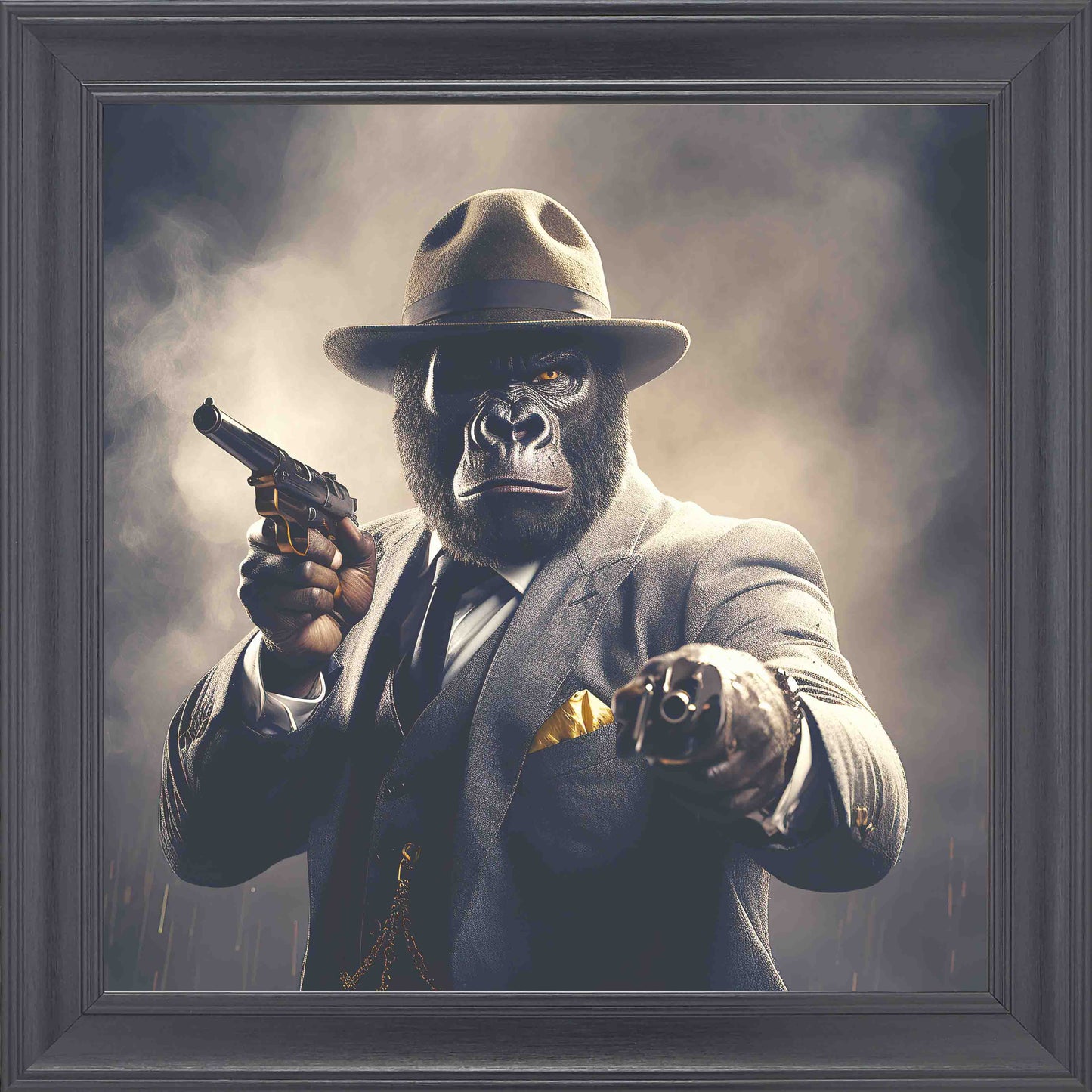Gangster Gorilla Gun Framed Wall Art - Black