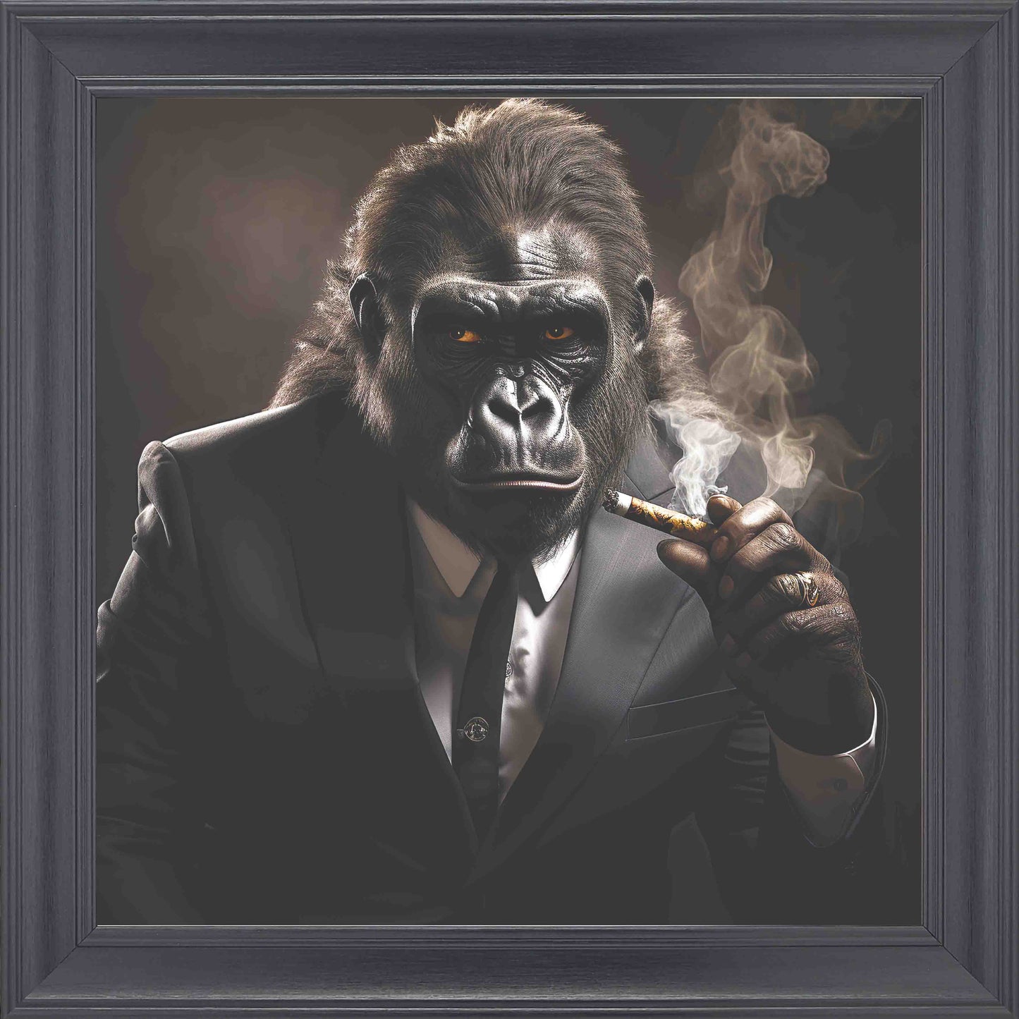 Gangster Gorilla Smoking Framed Wall Art - Black