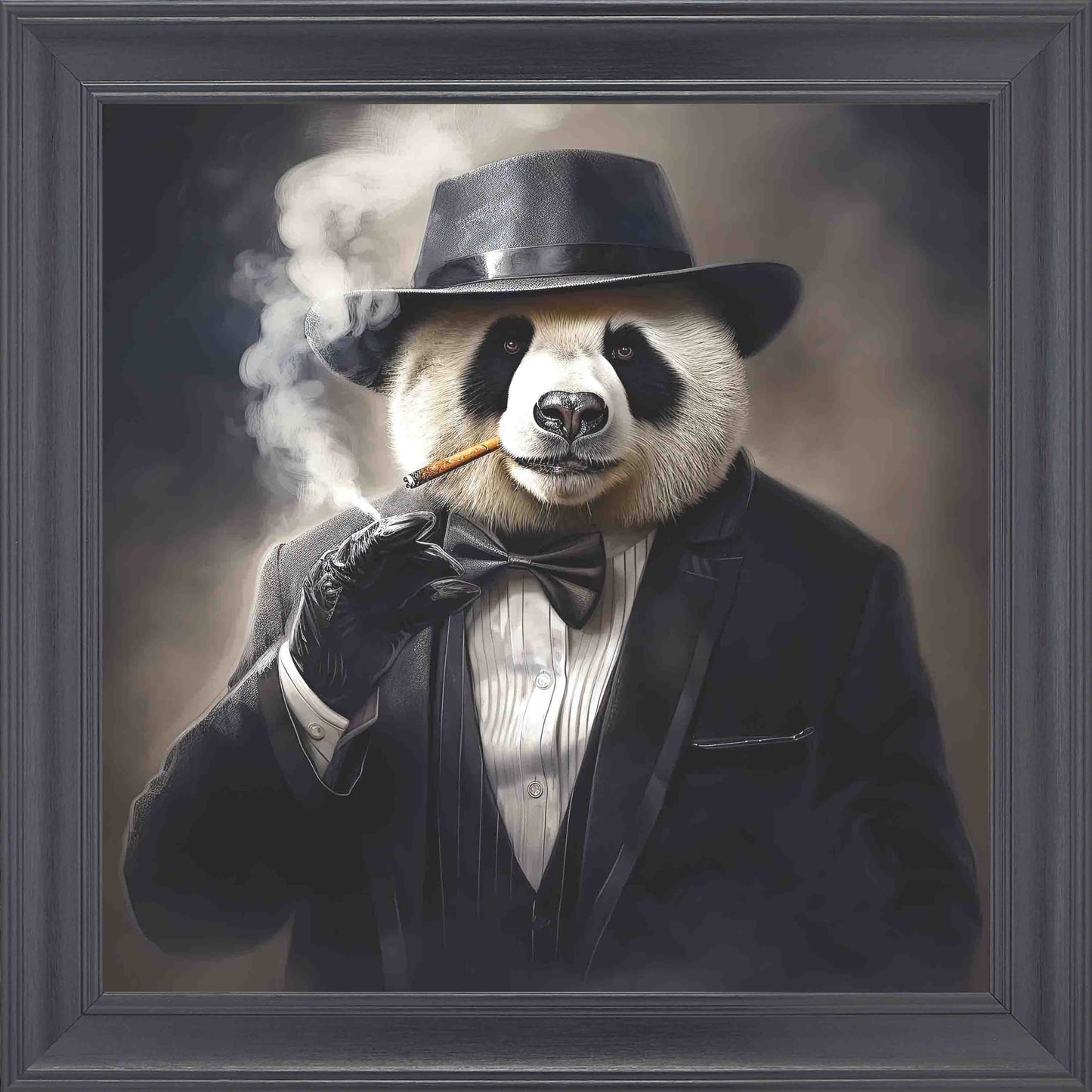 Gangster Panda Smoking Framed Wall Art - Black
