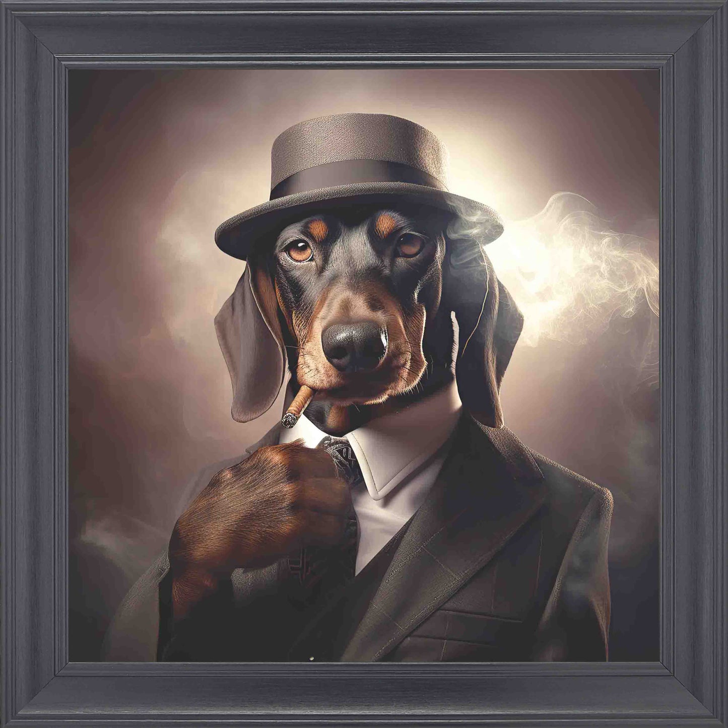 Gangster Sausage Smoking Framed Wall Art - Black