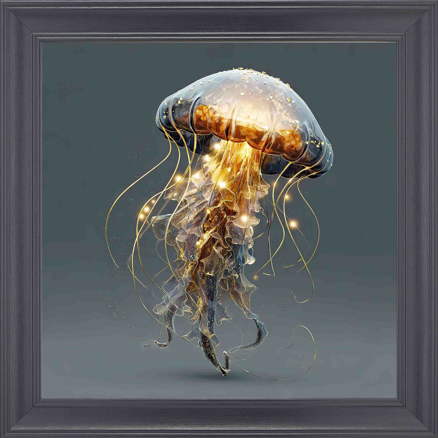 Gold Jellyfish New Framed Wall Art - Black