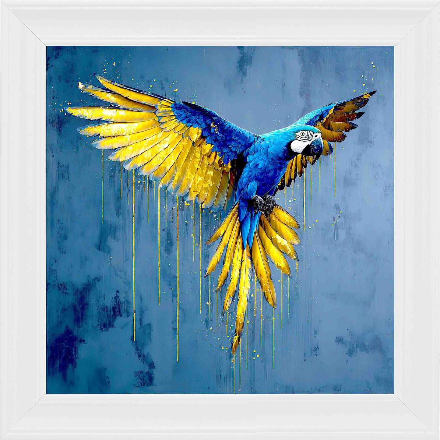 Gold Parrakeet Framed Wall Art - White