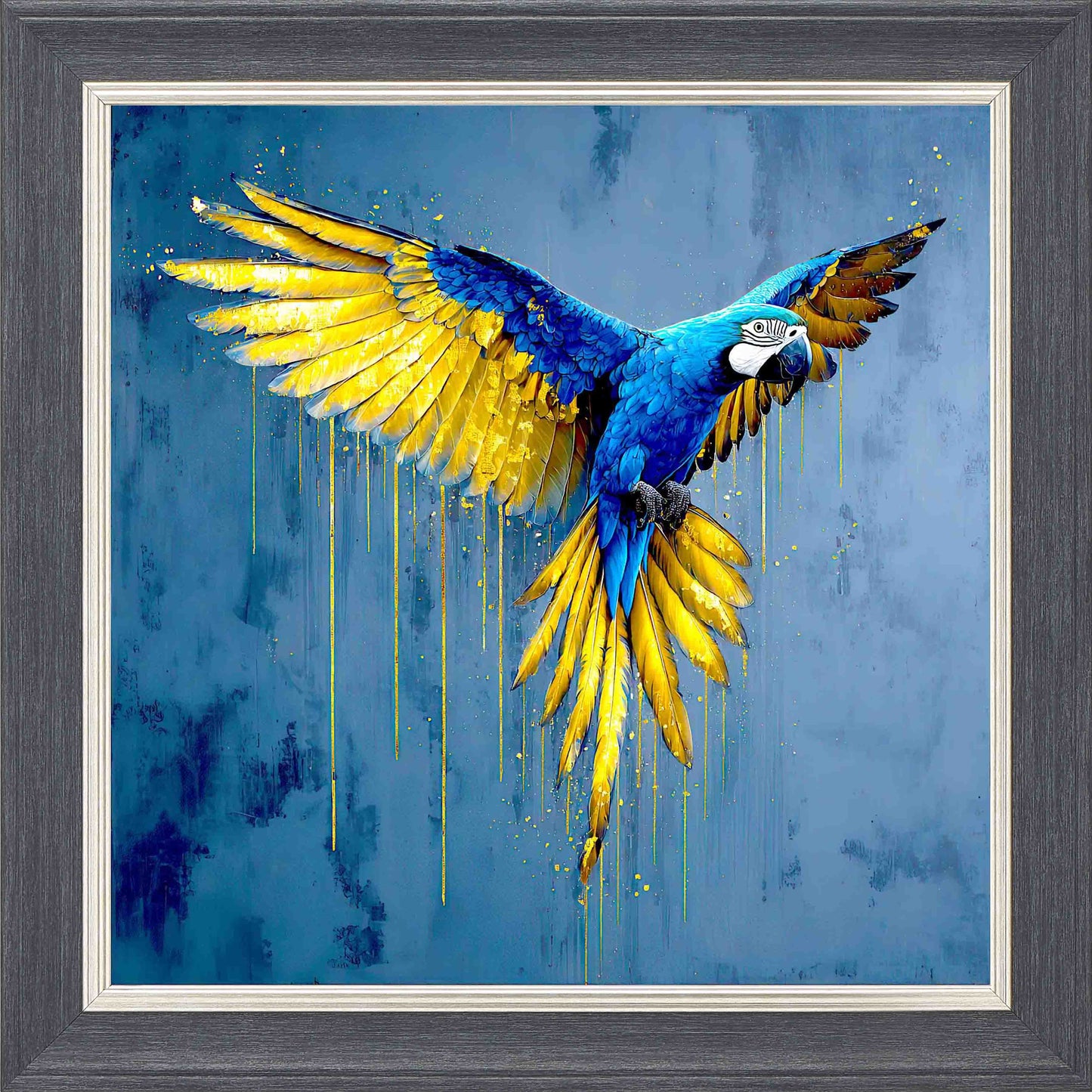 Gold Parrakeet Framed Wall Art - Grey with Silver Trim