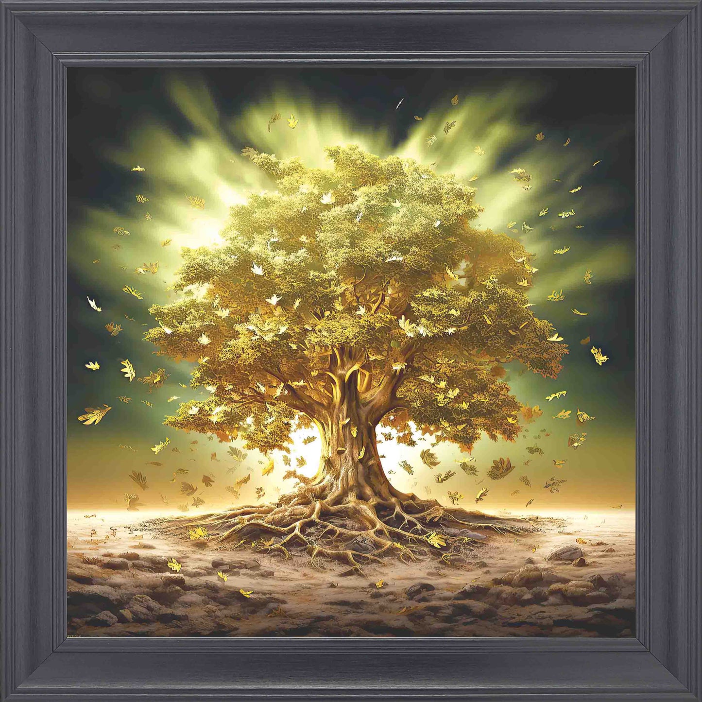 Gold and Oak Illuminated Sky Framed Wall Art - Black