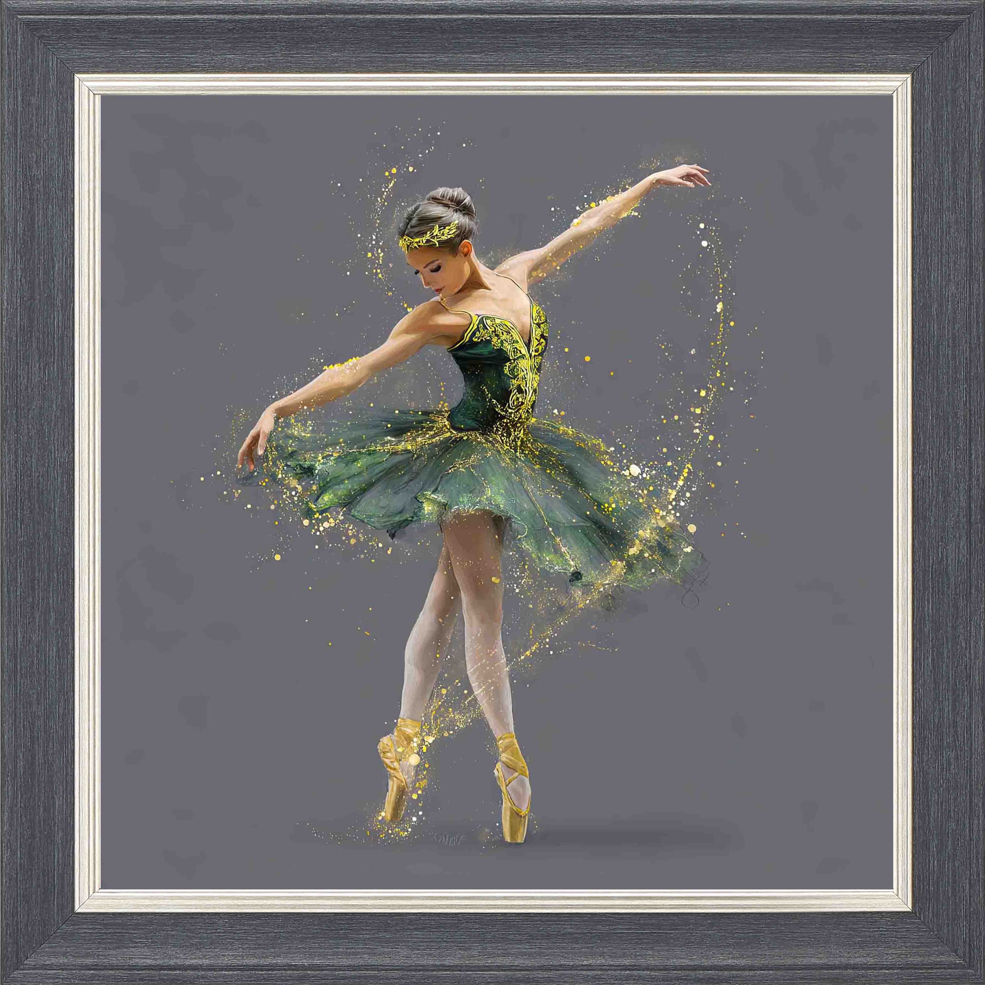 Golden Pose Framed Wall Art - Grey with Silver Trim