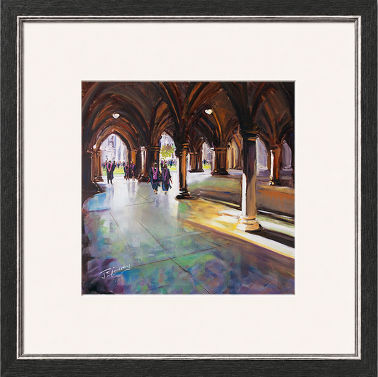 Graduation Day, Glasgow University by James Somerville Lindsay framed wall art print depicting a characterful view of the University of Glasgow