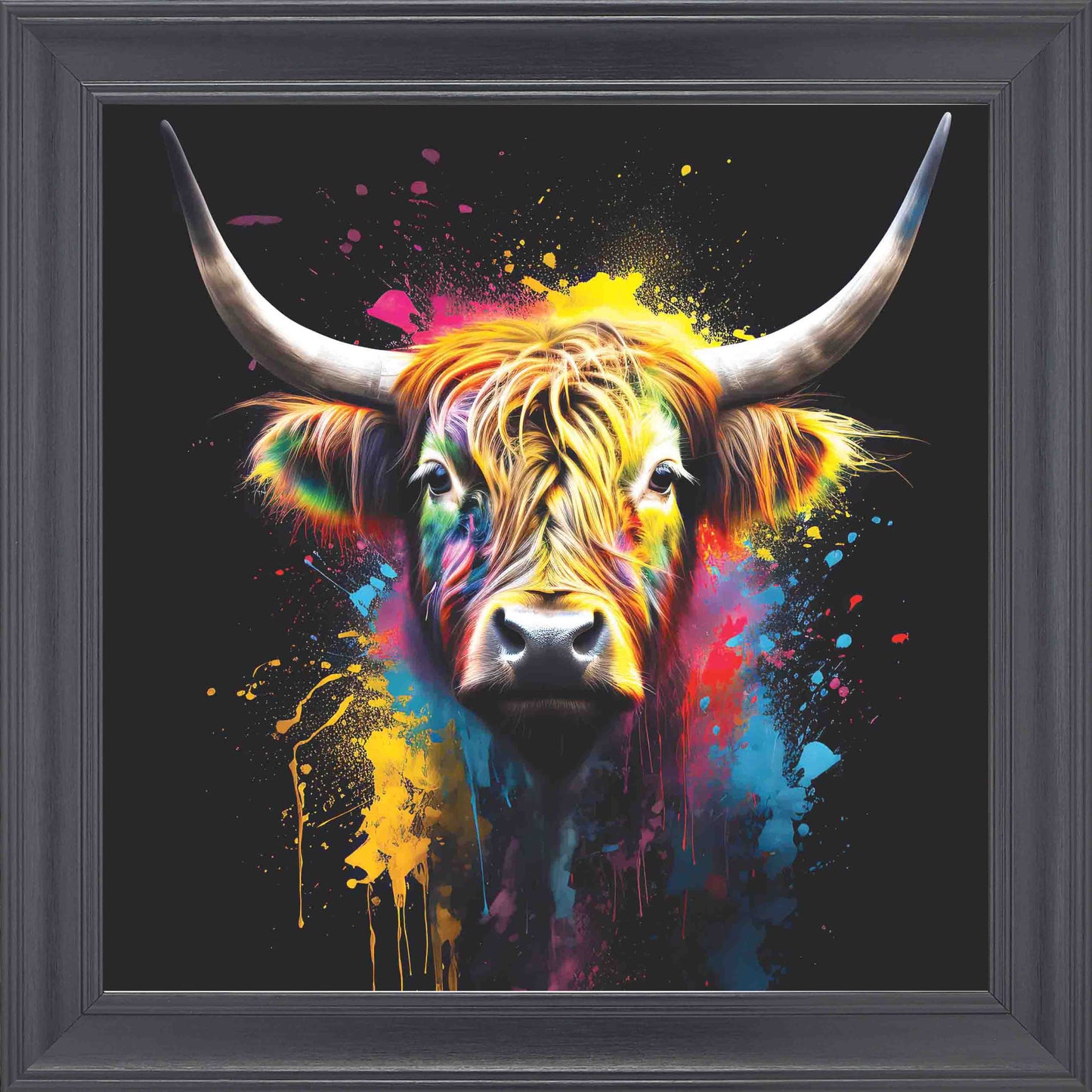 Highland Cow Kieran Colour Framed Wall Art - Black
