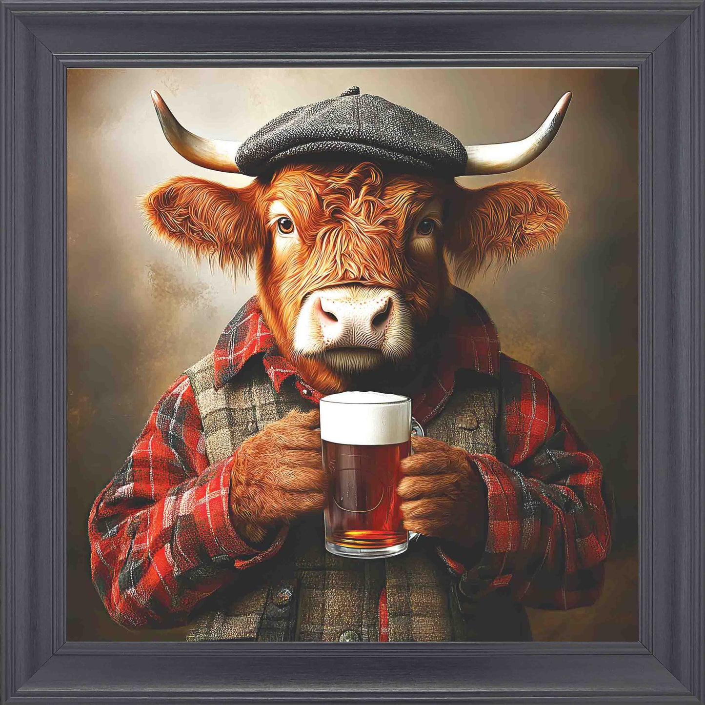 Highland Cow Real Ale Framed Wall Art - Black