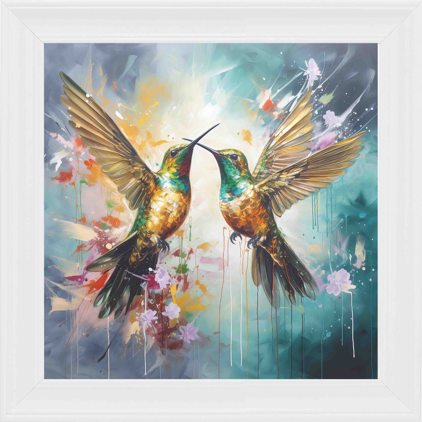 Humming Bird Emerald Crest Framed Wall Art - White