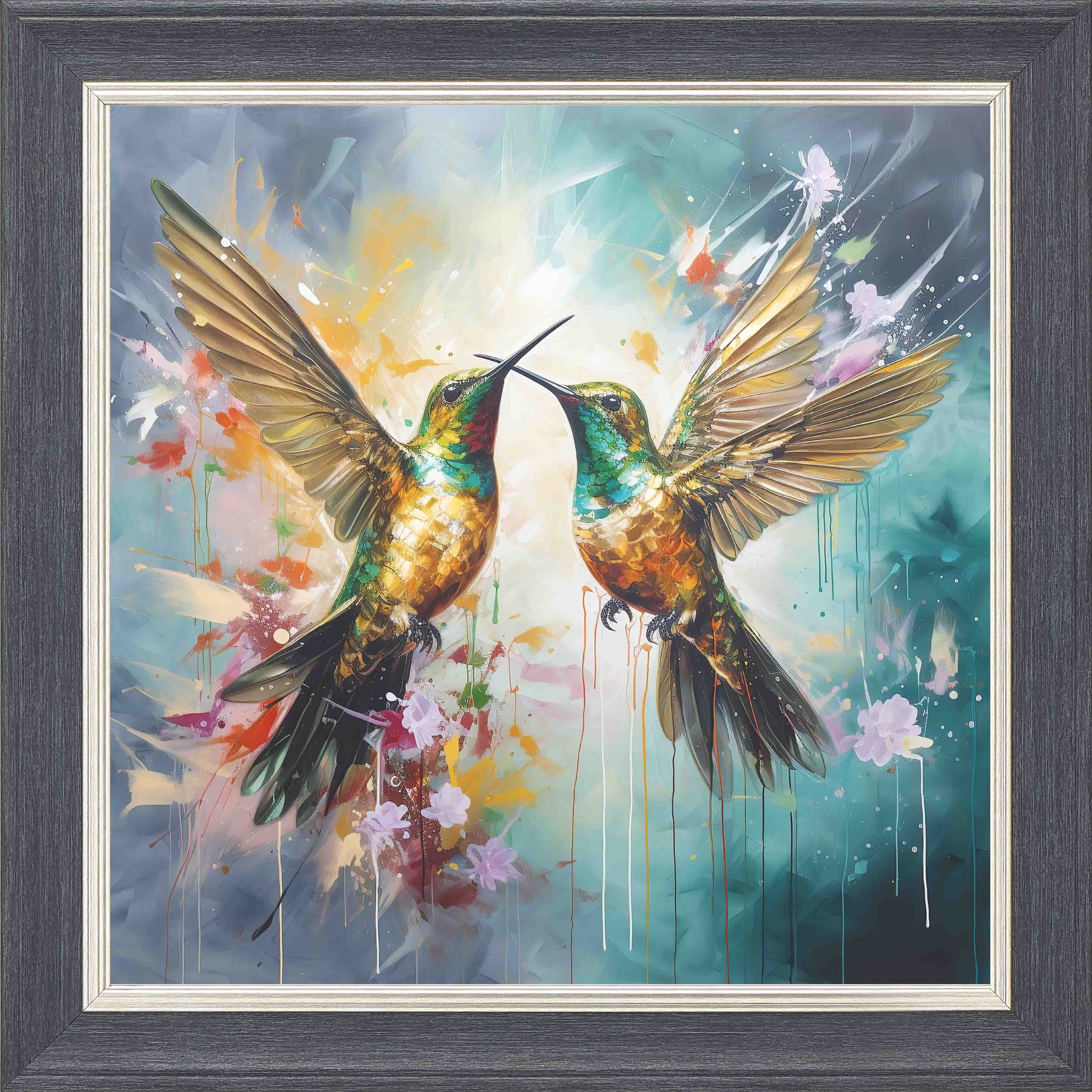 Humming Bird Emerald Crest Framed Wall Art - Grey with Silver Trim