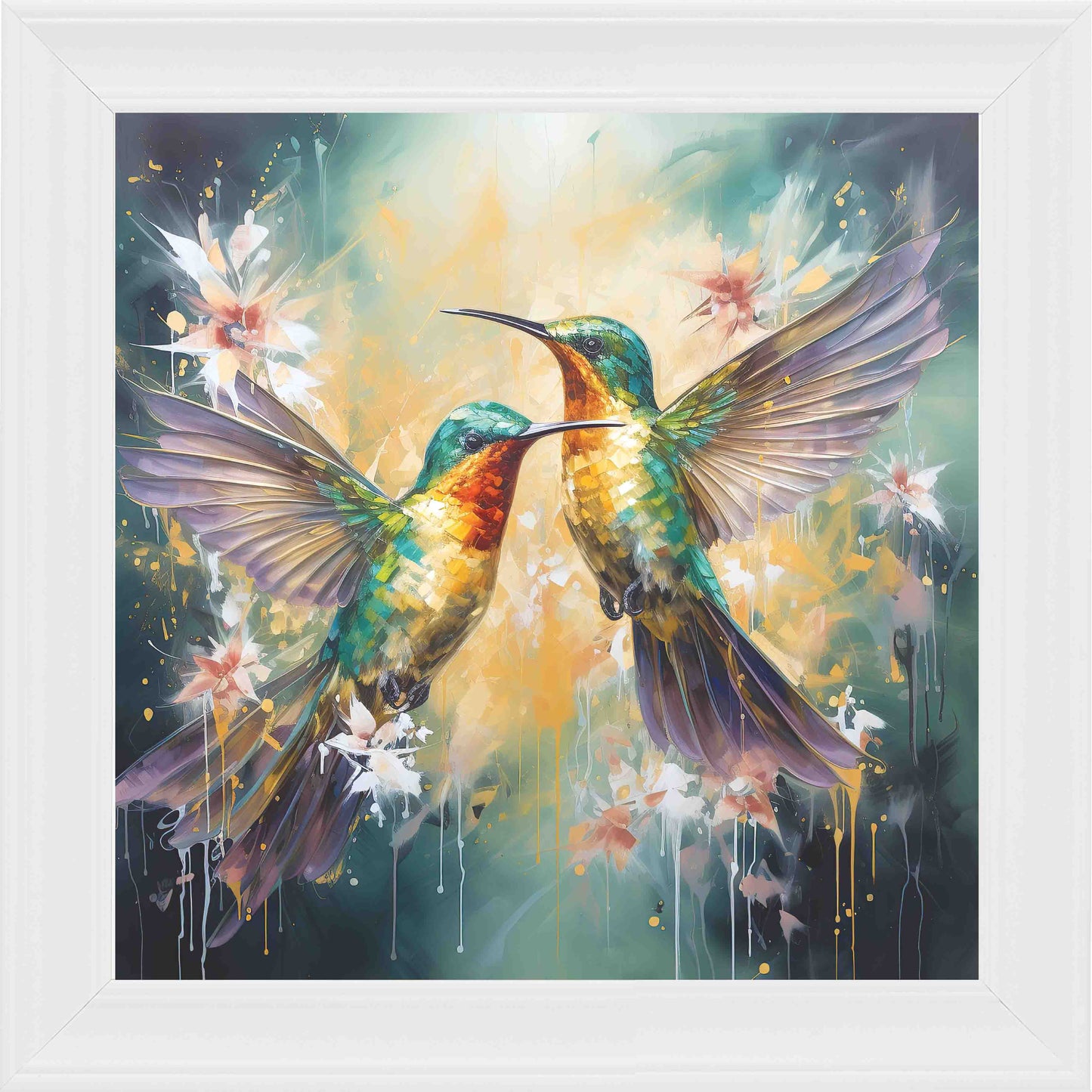 Humming Bird Orange Crest Framed Wall Art - White