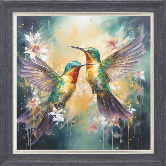 Humming Bird Orange Crest Framed Wall Art - Grey with Silver Trim