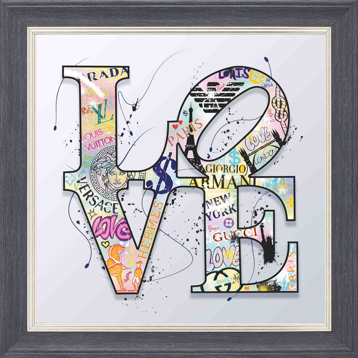 LOVE graffiti Framed Wall Art - Grey with Silver Trim