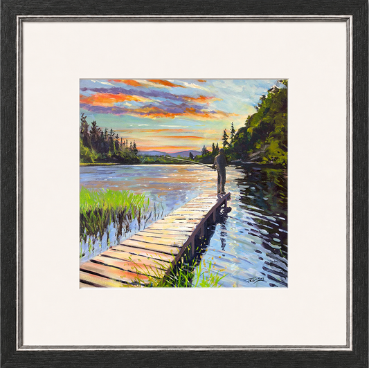 Last Cast of the Day by James Somerville Lindsay framed wall art print depicting a peaceful fishing scene at the close of the day
