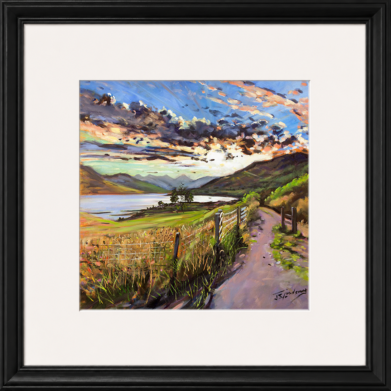 Last Light on the Road to Inversnaid by James Somerville Lindsay framed wall art print depicting a scenic rural road leading towards Inversnaid in the warm light of late day