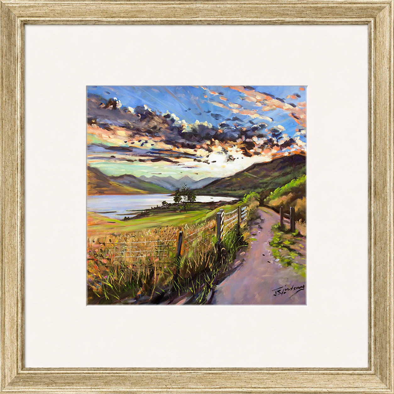 Last Light on the Road to Inversnaid by James Somerville Lindsay framed wall art print depicting a scenic rural road leading towards Inversnaid in the warm light of late day