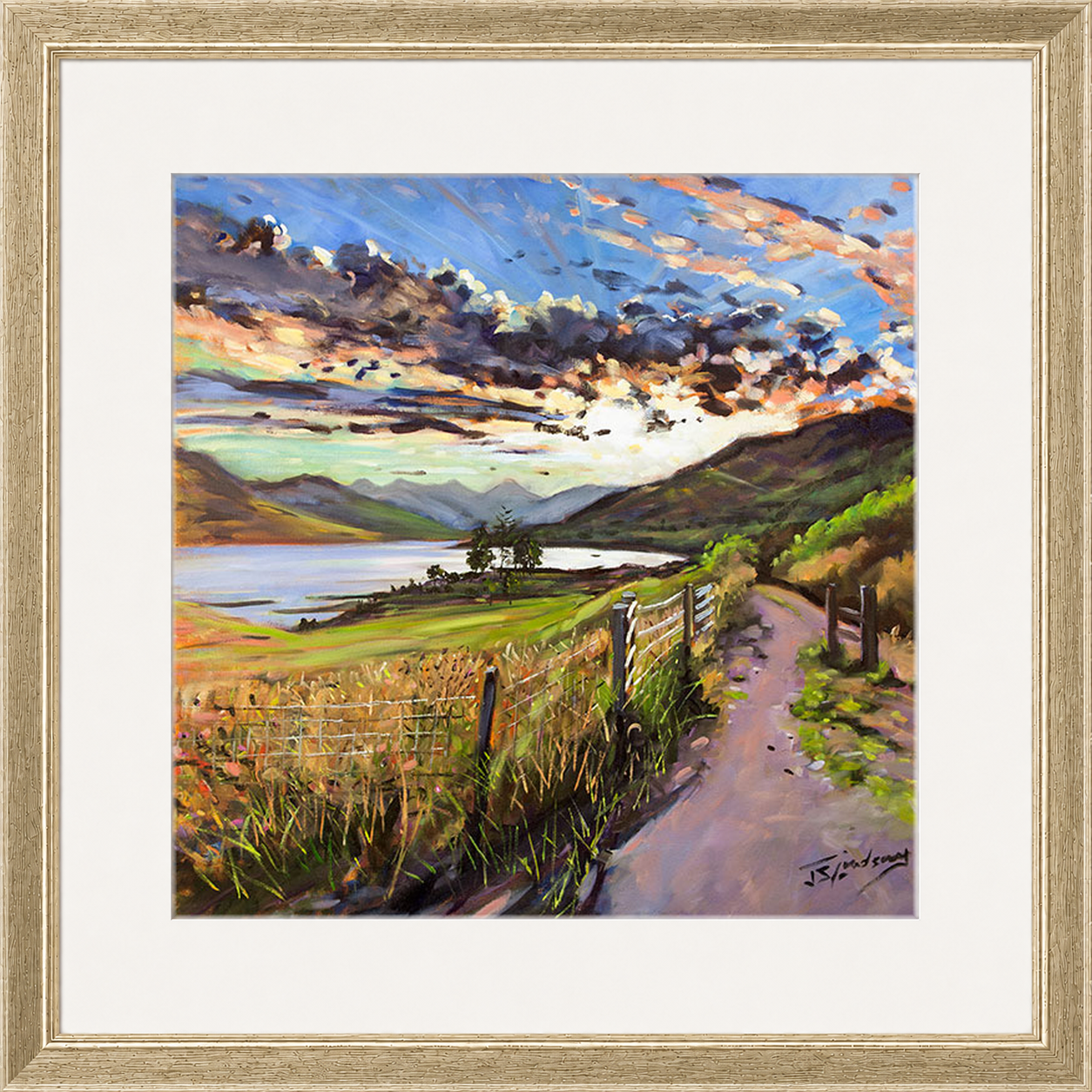 Last Light on the Road to Inversnaid by James Somerville Lindsay framed wall art print depicting a scenic rural road leading towards Inversnaid in the warm light of late day