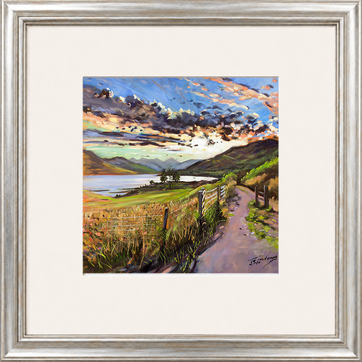 Last Light on the Road to Inversnaid by James Somerville Lindsay framed wall art print depicting a scenic rural road leading towards Inversnaid in the warm light of late day