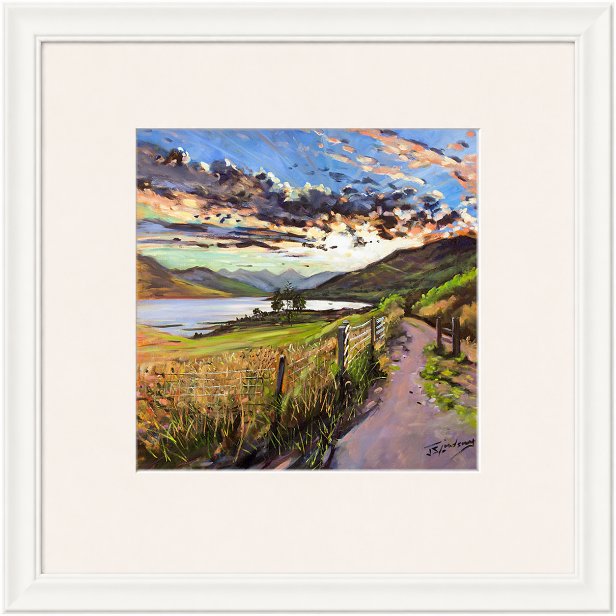 Last Light on the Road to Inversnaid by James Somerville Lindsay framed wall art print depicting a scenic rural road leading towards Inversnaid in the warm light of late day