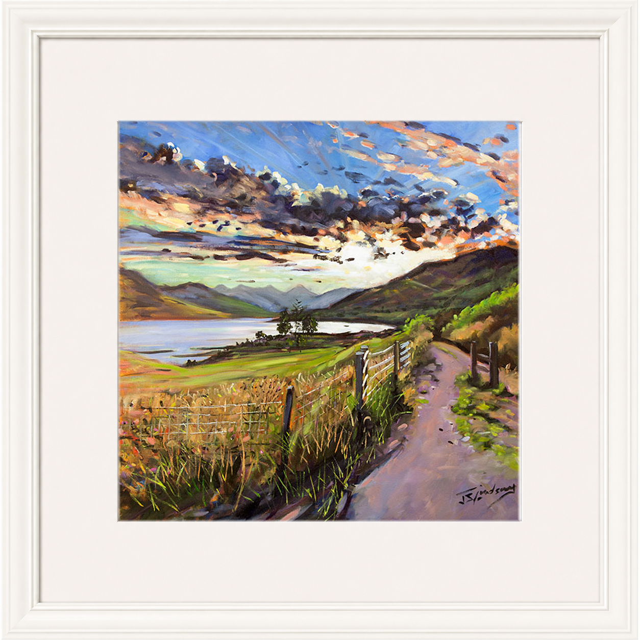 Last Light on the Road to Inversnaid by James Somerville Lindsay framed wall art print depicting a scenic rural road leading towards Inversnaid in the warm light of late day