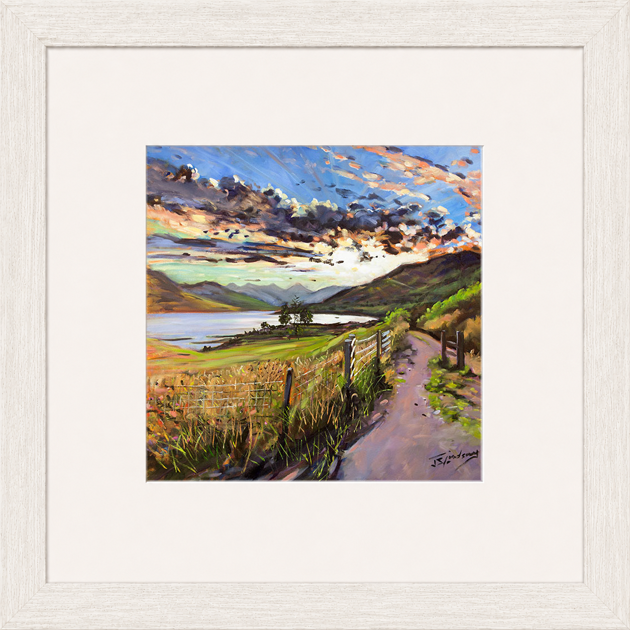 Last Light on the Road to Inversnaid by James Somerville Lindsay framed wall art print depicting a scenic rural road leading towards Inversnaid in the warm light of late day