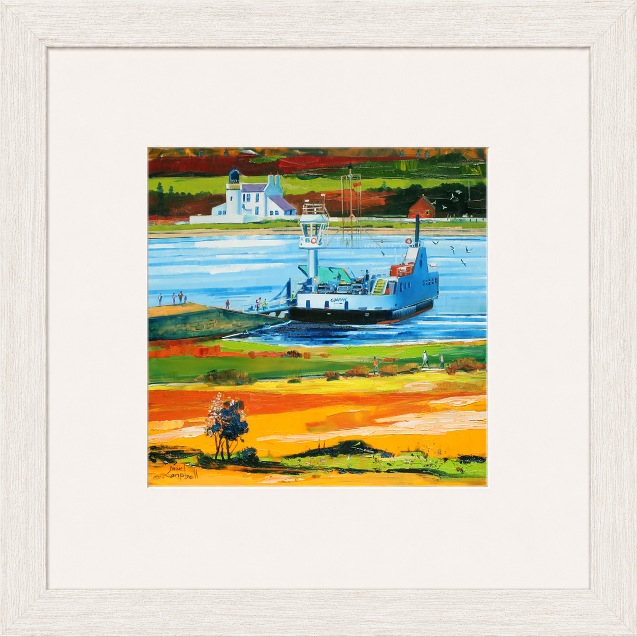 Leaving for Ardnamurchan by Daniel Campbell Framed Wall Art Print - Framed Medium Overall Size 47cm x 47cm - White Washed Effect