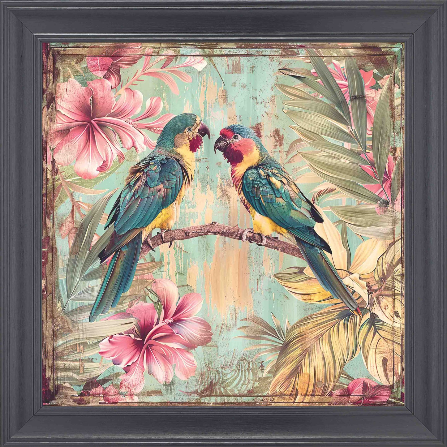 Love Birds On Wood Framed Wall Art - Black