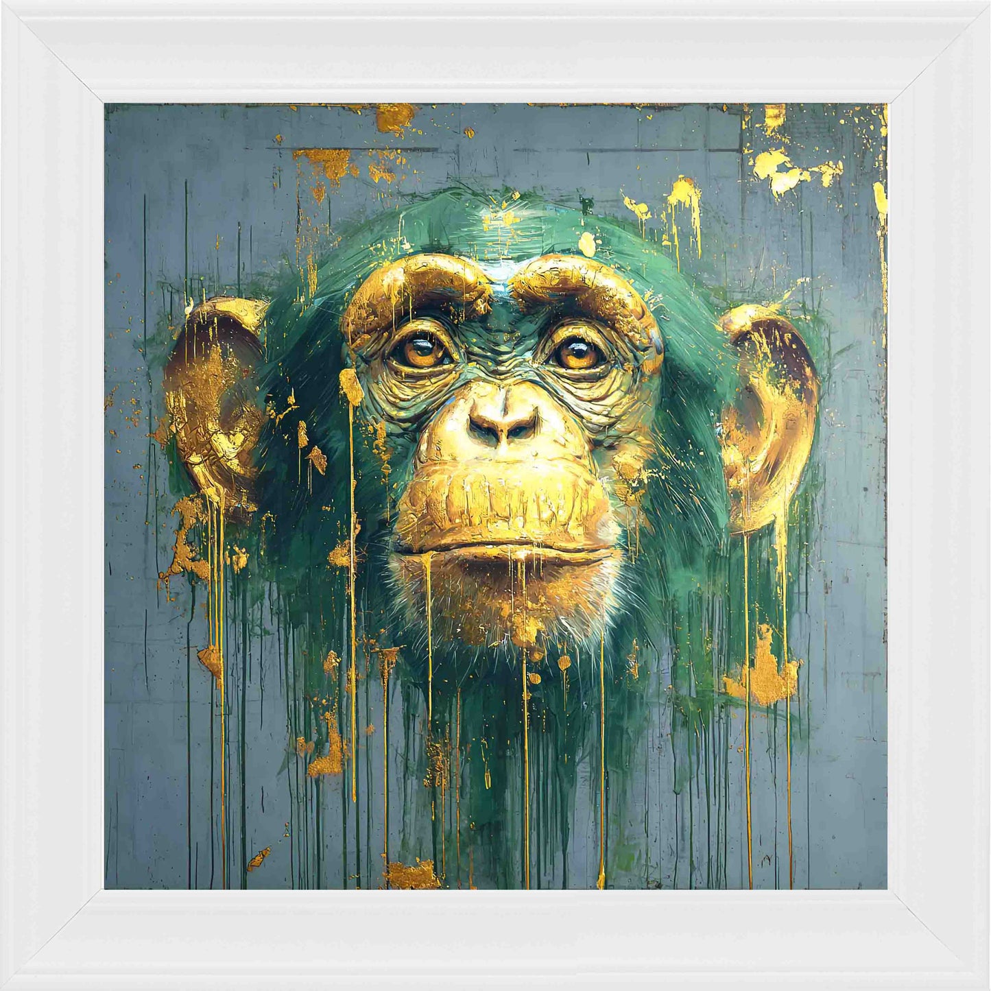 Monkey Gold Splash Framed Wall Art - White