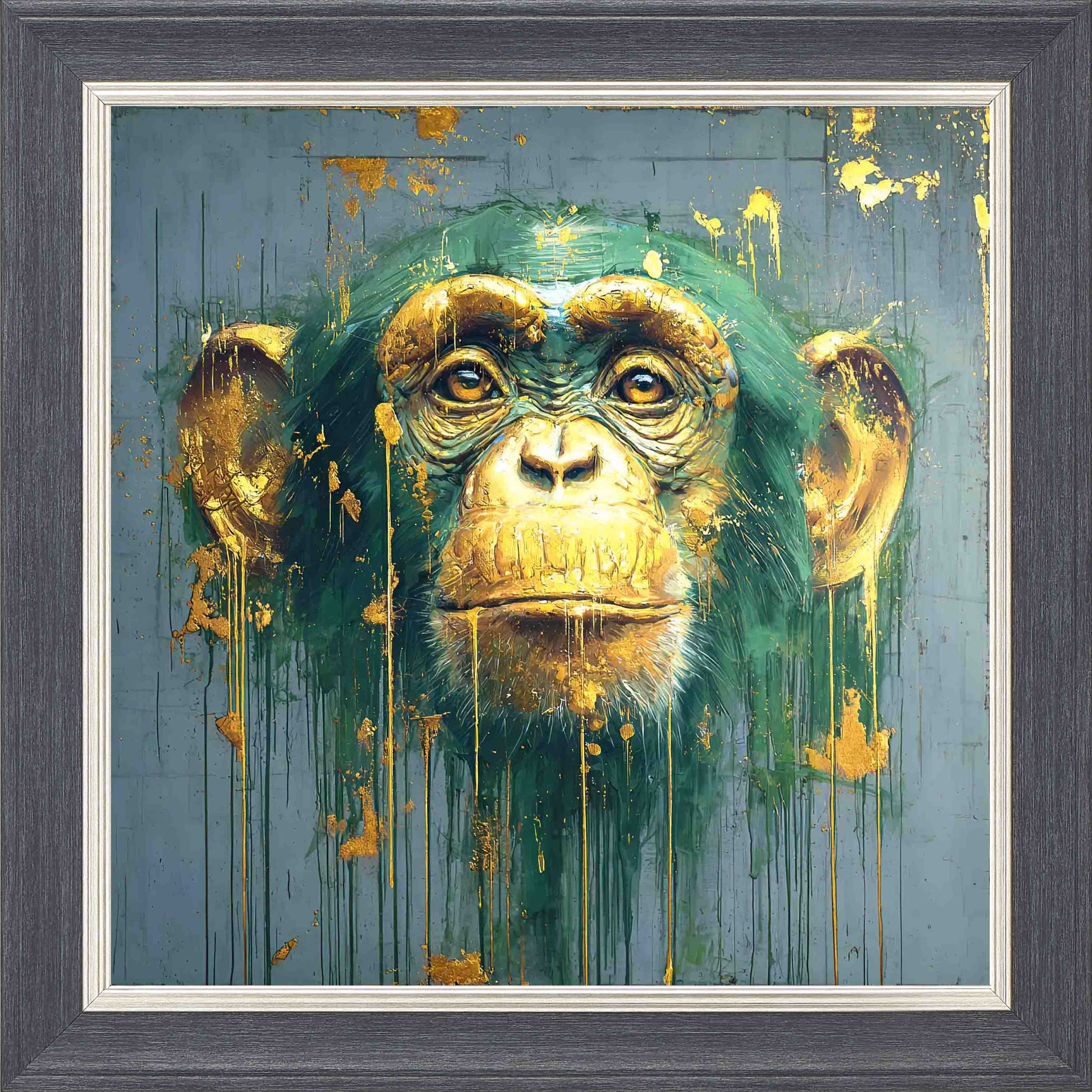 Monkey Gold Splash Framed Wall Art - Grey with Silver Trim