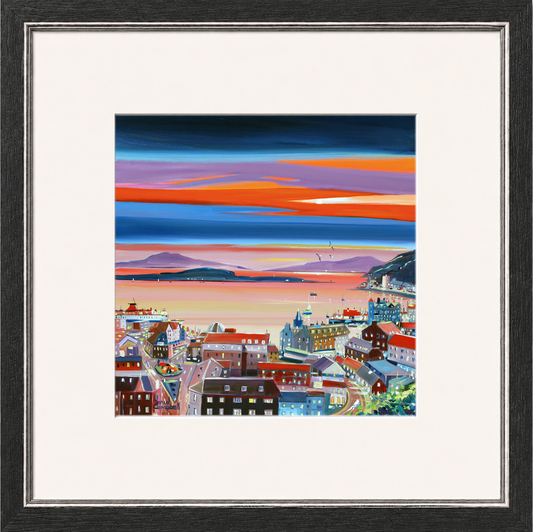 Oban at Twilight by Daniel Campbell framed wall art print showing Oban waterfront in deep blue and mauve twilight tones